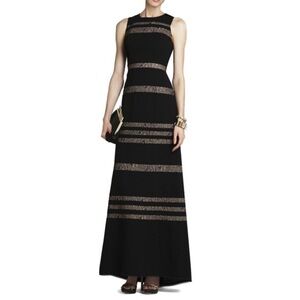 BCBGMaxAzria Black Gown Dress with Lace Stripes